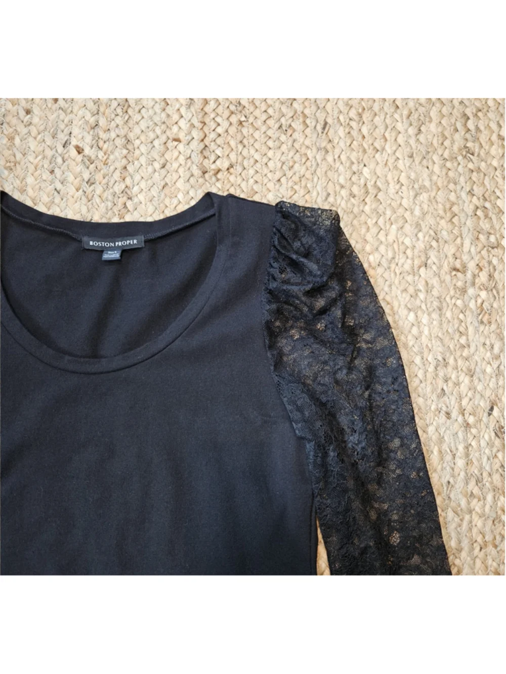 Boston Proper Lacey Black Long-Sleeve Top Shirt S